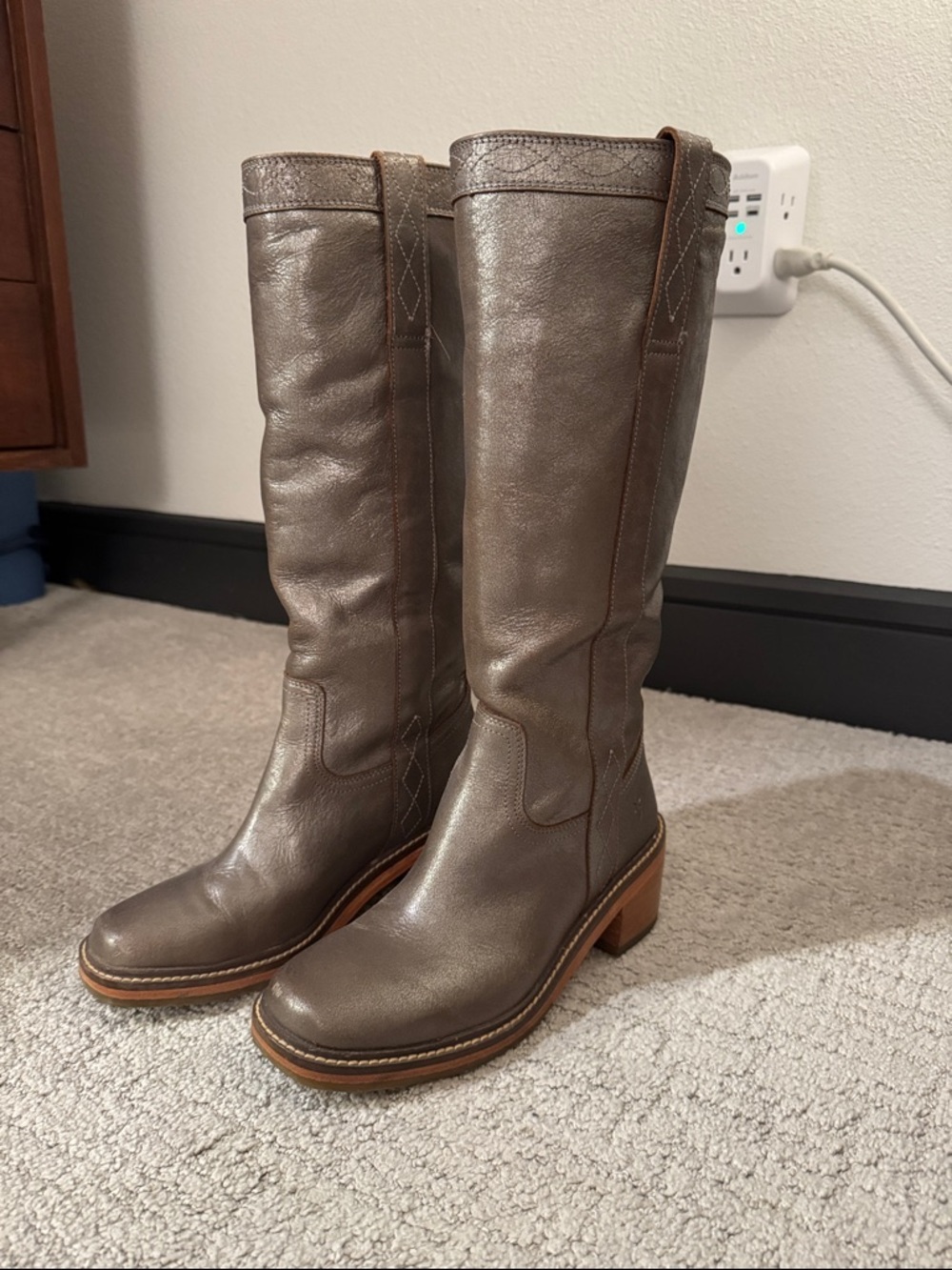 Frye Tall Leather Knee-High Boots in Brown metallic